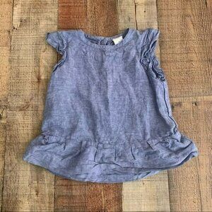 Crewcuts girls size 4/5 blue linen flutter sleeve blouse top